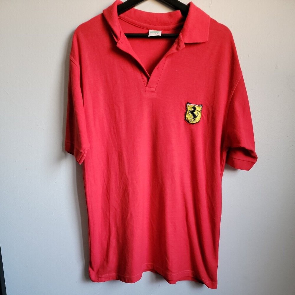 Vintage 90s Ferrari Polo Mens Sz Large Red Embroidered Short Sleeve Racing Shirt